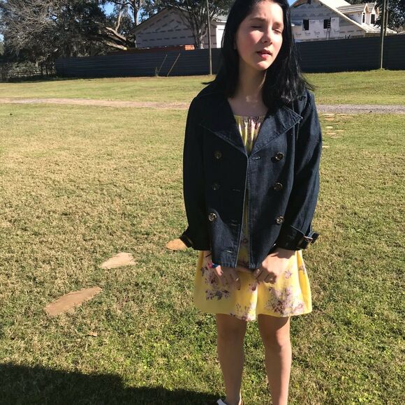 Old Navy Womens Coat Size S Blue Denim Cropped Buttonfront Trench Jacket NEW - Picture 2 of 5